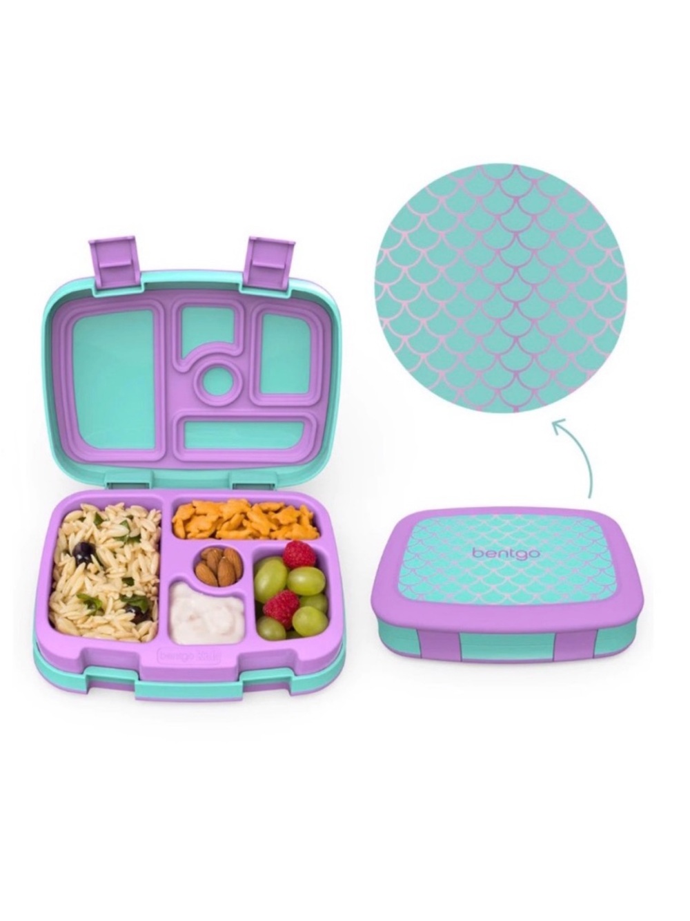 Bentgo Kid’s Lunchbox Bento Box Packable Mermaid Design Teal Purple